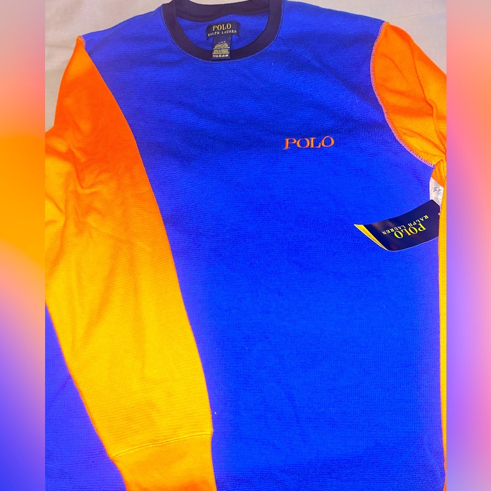 Polo by Ralph Lauren Men's Blue and Orange Shirt